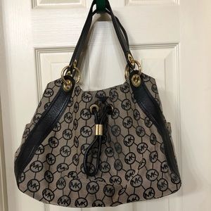 Michael Kors Handbag Black and Tan with Gold Accents EUC